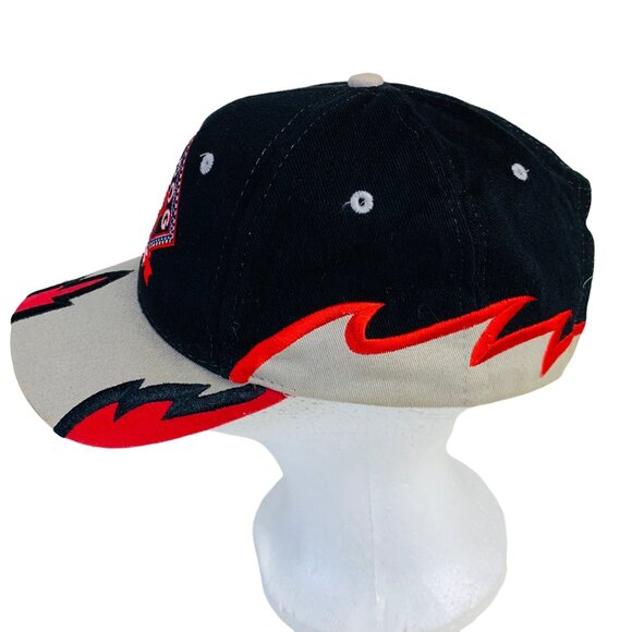 Red Dog Racing Bold Snapback Hat Red Flame Design Black Beige Cap Collector VTG - Picture 4 of 12
